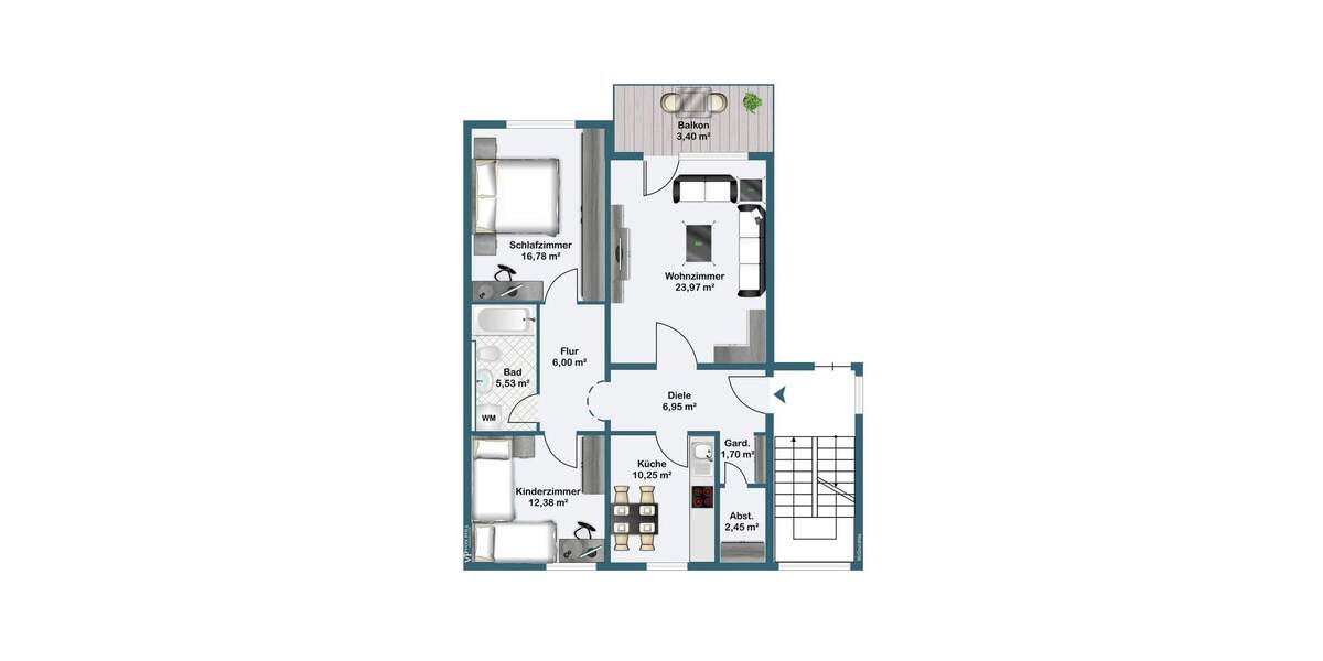 Etagenwohnung Niederwerrn - 3 Zimmer, 90 m&sup2;, 199.000&euro; | Angebot:25732000