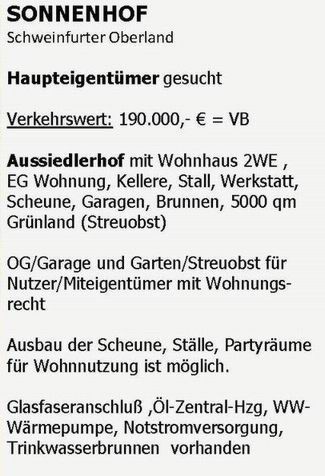 Sonnenhof Aussiedlerhof - Einfamilienhaus Seubrigshausen Seubrigshausen | Angebot:24955443