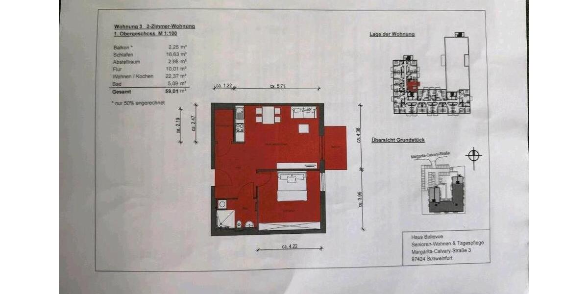 Etagenwohnung Schweinfurt Bellevue - 2 Zimmer, 59 m&sup2;, 1.082&euro; | Angebot:26482703