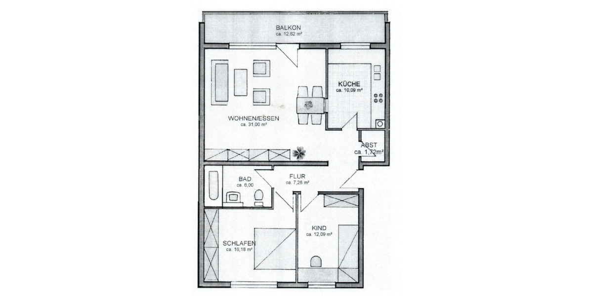 Etagenwohnung Schweinfurt Bellevue - 3 Zimmer, 90 m&sup2;, 229.000&euro; | Angebot:25046097