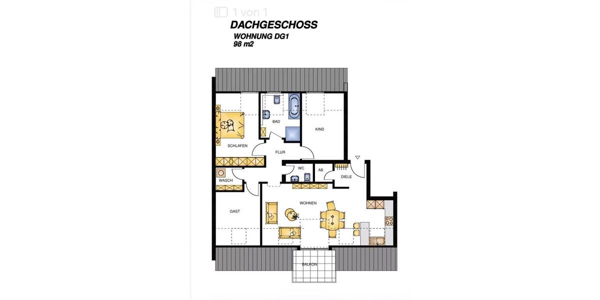 Dachgeschoßwohnung Schweinfurt Gartenstadt - 4 Zimmer, 98 m&sup2;, 1.190&euro; | Angebot:25990721